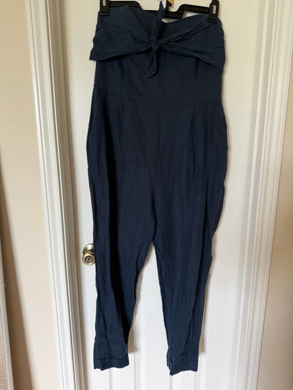 Mango linen Navy Strapless Jumpsuit